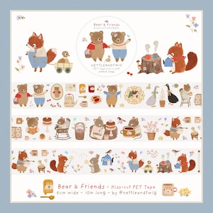 Cinta adhesiva de PET troquelada "Oso y amigos" de 10 m x 50 mm