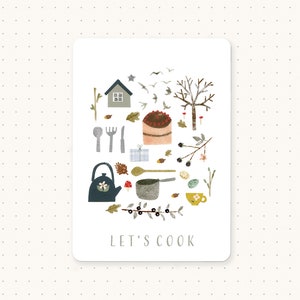 Cartões postais, cartões postais de urtiga e galho, cartão postal vamos cozinhar, cartão postal de cozinheiro, cartões de culinária, mini impressão, impressão de vamos cozinhar, cartões ilustrados