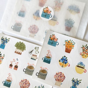 Naklejki kwietniowe - Naklejki kwiatowe - Naklejki doniczkowe - Naklejki papierowe - Jasne naklejki - Dziennikarstwo - Scrapbooking - Naklejki do pamiętnika