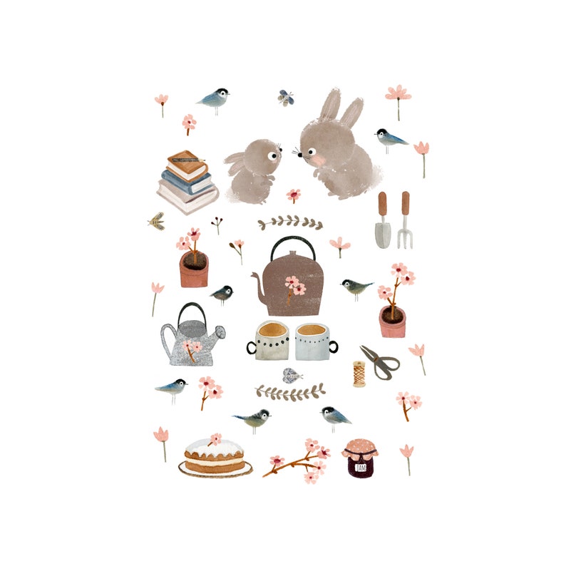Woodland Animals Mini Print Favourite Things Card Cute Postcard Tea-time Postcard Woodland Cards Bunny Postcard Rabbit Postcard