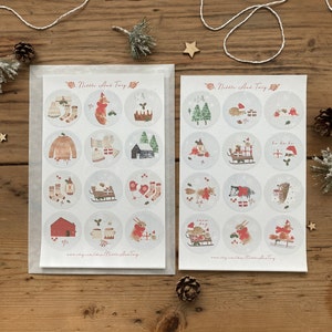 Pegatinas navideñas, pegatinas navideñas, pegatinas navideñas bonitas, 24 pegatinas navideñas, Navidad Hygge, pegatinas de papel de lujo, pegatinas acogedoras