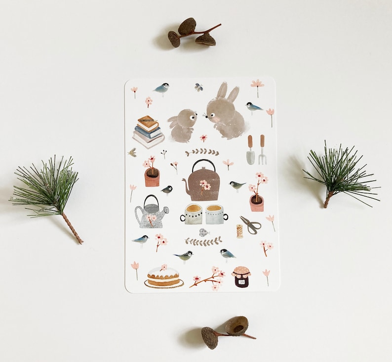 Woodland Animals Mini Print Favourite Things Card Cute Postcard Tea-time Postcard Woodland Cards Bunny Postcard Rabbit Postcard