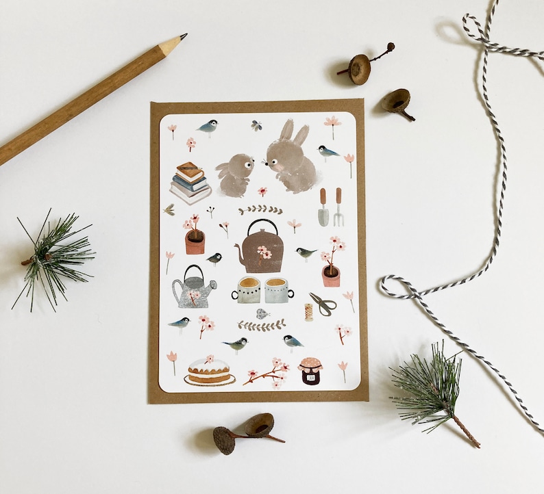 Woodland Animals Mini Print Favourite Things Card Cute Postcard Tea-time Postcard Woodland Cards Bunny Postcard Rabbit Postcard
