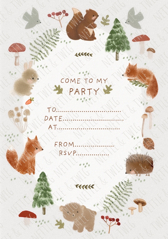 Woodland Animal Invitation Digital Download Party Invitation Printable Invites Printable Kids Invites Print At Home