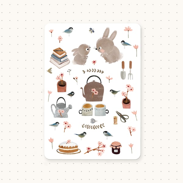 Tea-time Postcard, Bunny Postcard, Rabbit Postcard, Favourite Things Card, Woodland Cards, Woodland Animals, Cute Postcard, Mini Print