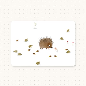 Cartões postais, cartões postais de urtiga e galho, cartão postal de ouriço, cartão postal de ouriço, cartões da floresta, animais da floresta, cartão postal bonito, mini impressão