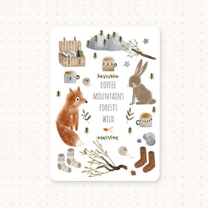 Cartes postales, Cartes postales orties et brindilles, Carte postale renard, Carte postale des bois, Cartes des bois, Animaux de la forêt, Jolie carte postale, Mini impression, Impression renard