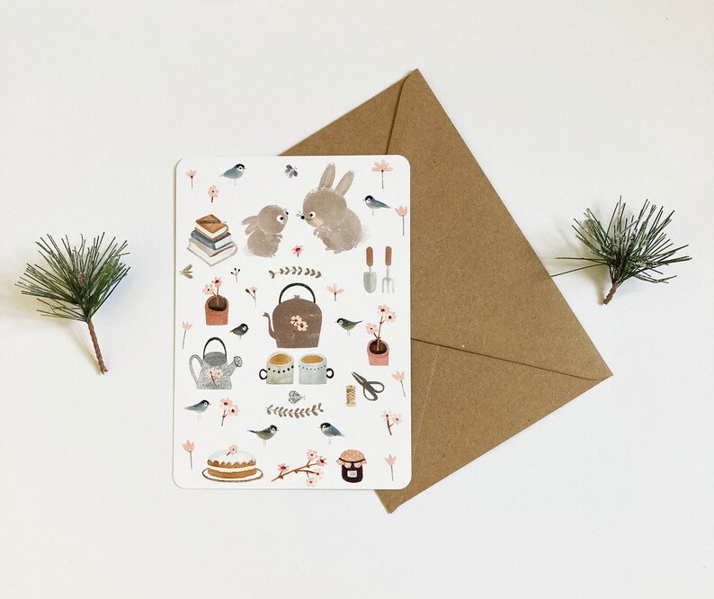 Woodland Animals Mini Print Favourite Things Card Cute Postcard Tea-time Postcard Woodland Cards Bunny Postcard Rabbit Postcard