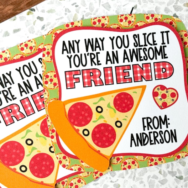 Pizza Valentine - Personalized School Valentines, Classroom Exchange, Kids Valentines, Valentine's Day Cards, Love Notes, Note Cards