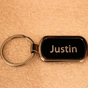 Personalized Laser Engraved Black Metal Name Keychain | Custom Engraved Key Ring | Name Key chain
