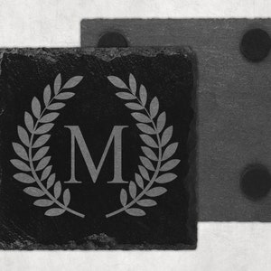 Personalized Laser Engraved Initial Slate Coasters, Engraved Stone Drink Coasters, Unique Wedding Gift, Birthday Item, Anniversary Present