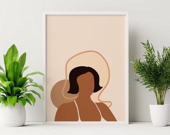 African Woman Artwork | Black Woman Art | Neutral Colors | Digital Painting | Wall Decor | Minimal Design | Instant Downlad