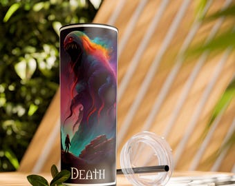 Death Tarot Card 20oz Skinny Tumbler with Straw Multiple Colors including Black Pink Purple Green Blue Red Available in Matte and Glitter
