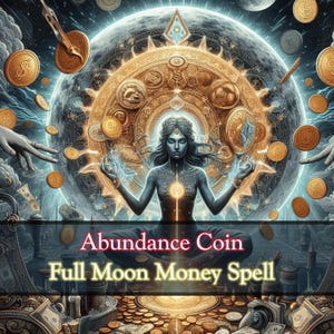 Abundance Coin + Full Moon Money Spell for Scratch Off Lotto Tickets Prosperity Wealth Financial Abundance Success Money Goals & Windfalls