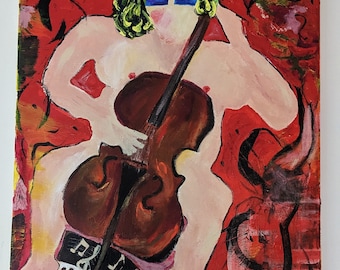 Abstract Acrylic Handmade Painting On Canvas 16x20 Cello, Gift