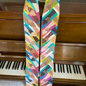 Leaning on the Everlasting Arms - clasping hands multi color pastor stole