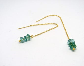 Apatite Threader Earrings: Teal Blue Gemstone, Gold Filled or Sterling Silver