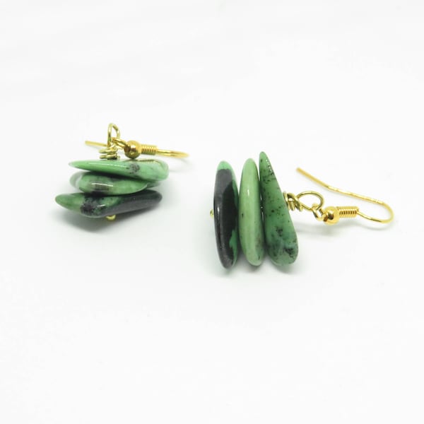 Green Jade Drop Earrings: Boho Gemstone Jewellery, Gold Filled, Sterling Silver