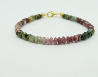 Tourmaline Bracelet, Watermelon Tourmaline, Tourmaline Jewellery, Gemstone Bracelet, Beaded Bracelet, Gift for Her, October Birthstone, Gift