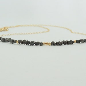 Raw Diamond Necklace, Black Diamond Necklace, Raw Black Diamond Necklace, Rough Cut Diamond Necklace, Diamond Jewellery, April Birthstone
