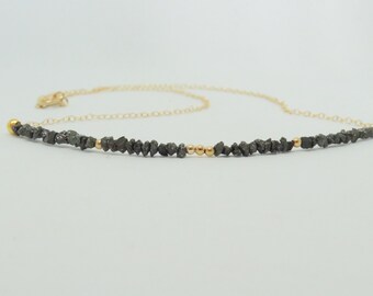 Raw Black Diamond Necklace: Gold Filled Chain, April Birthstone