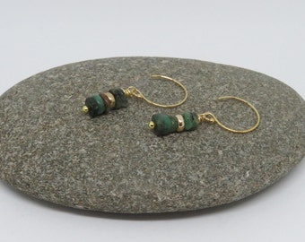 Raw Emerald Earrings, Emerald Dangle Earrings, Green Drop Earrings, Gemstone Dangling Earrings, May Birthstone Jewelry, Gifts for Her