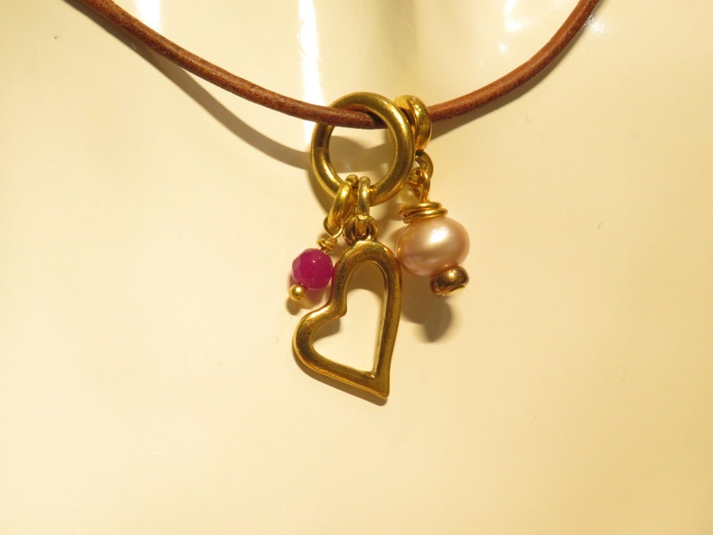 Open Heart Charm Necklace Blush Pink Freshwater Cultured Pearl Gemstone Charm Gift for Her Pink Jade Gold Charm Valentine/'s Present