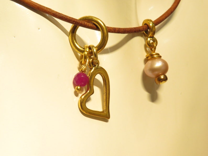 Open Heart Charm Necklace Blush Pink Freshwater Cultured Pearl Gemstone Charm Gift for Her Pink Jade Gold Charm Valentine/'s Present