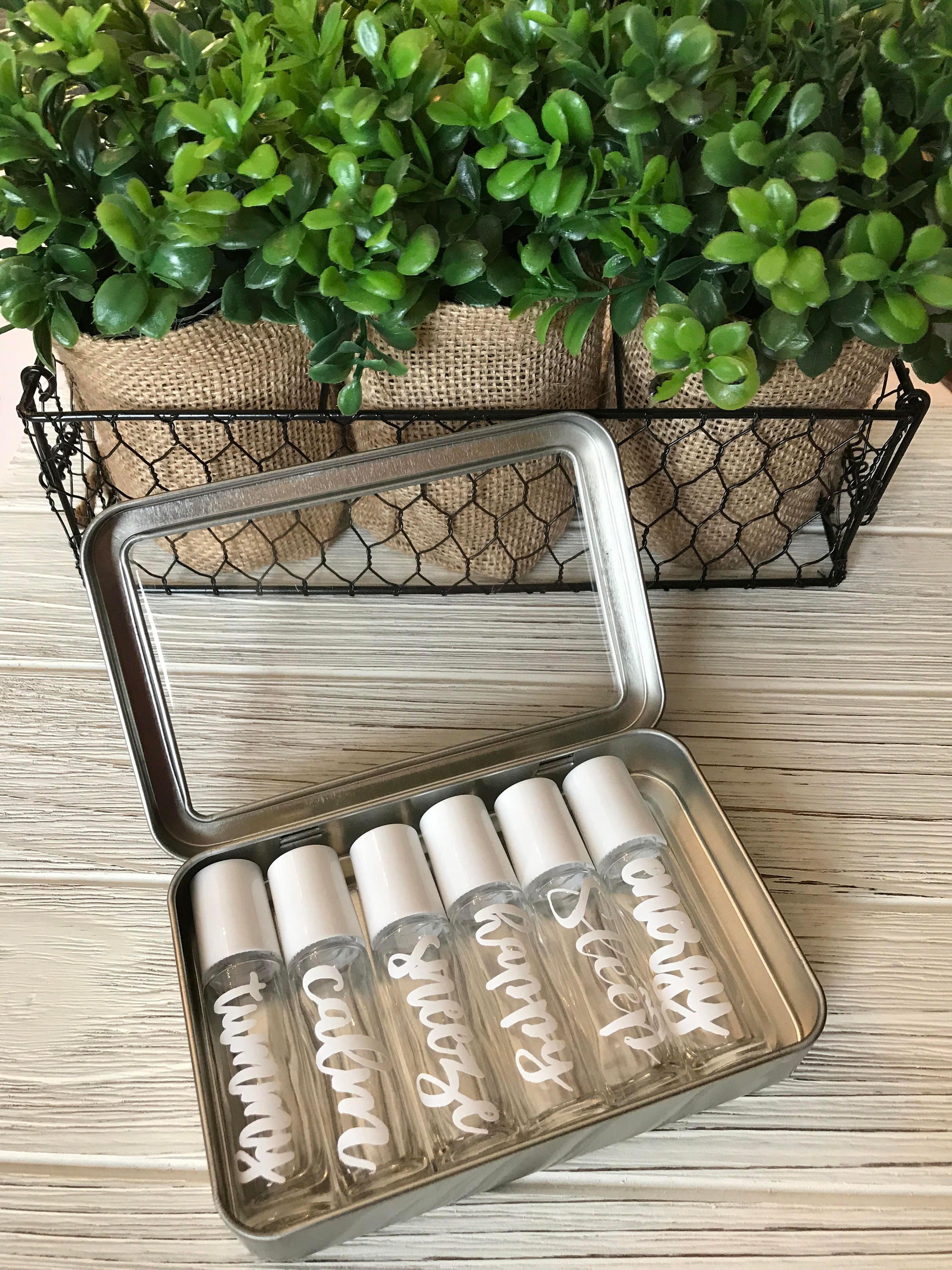 Set of 6 Essential Oil Roller Bottles with Tin Carrying Case Etsy