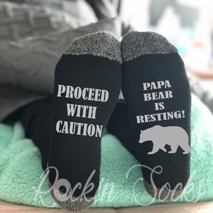 Gift For Grandpa, Christmas Gifts, Proceed with Caution Papa Bear is Resting, Funny Grandpa Socks, Grandfather Gift