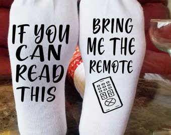 If You Can Read This, Bring Me The Remote, Christmas Socks, Holiday Socks, Funny Socks, Gifts For Her, Gifts For Him, Gifts For Dad