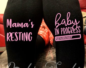 Baby Shower Gift, Mama&#39;s Resting Baby In Progress Socks, Pregnancy Announcement, Expecting Mom, New Mom Socks, Baby Mama Gift, New Baby Gift
