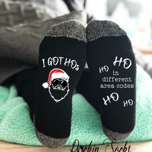I Got Hos in Different Area Codes, Funny Christmas Socks, Funny Santa Socks, Unique Gifts, Funny Christmas Gifts