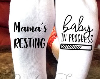 Baby Shower Gift, Mama&#39;s Resting Baby In Progress Socks, Pregnancy Announcement, Expecting Mom, New Mom Socks, Baby Mama Gift, New Baby Gift