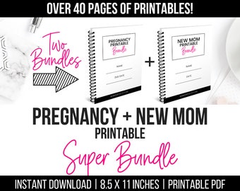 INSTANT DOWNLOAD, Pregnancy + New Mom Printable Super Bundle, Organizer, Printables, Pregnancy Journal, Baby Gift, Mommy To Be, Digital PDF
