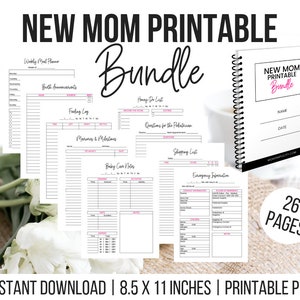 INSTANT DOWNLOAD, New Mom Printable Bundle, Mommy Organizer, Printables, Baby Care Log, Journal, Trackers, Notes, Mom Planner, Digital PDF