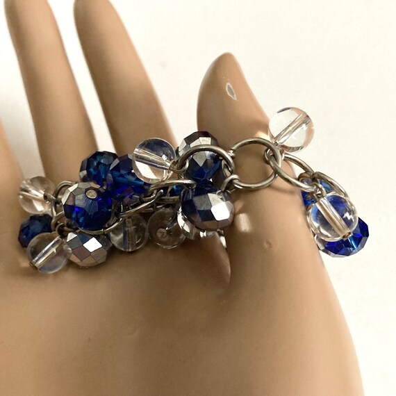 Vintage silver tone blue and clear glass bead Cha… - image 8