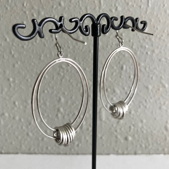 Vintage silver tone multi hoop earrings. - image 1