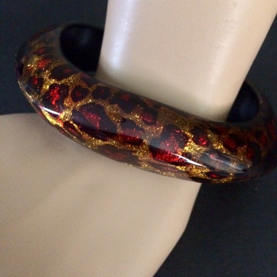 Vintage chunky red and gold glitter animal print … - image 1