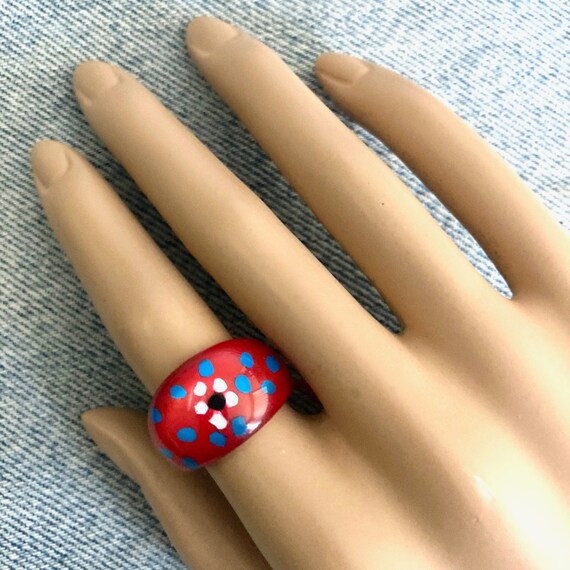 Vintage reverse painted abstract flower ring size… - image 5