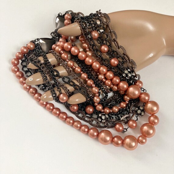 Vintage mixed metal peach pearl multi strand neck… - image 7