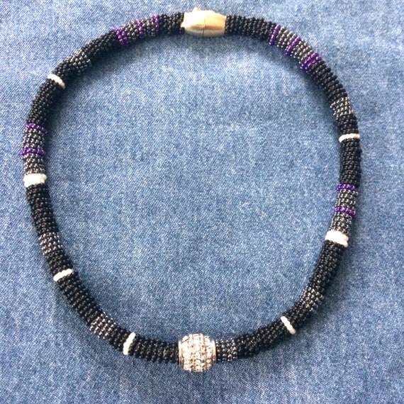 Vintage purple and black seed bead and clear crys… - image 5