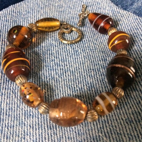 Vintage art glass and lampwork bead toggle bracel… - image 1