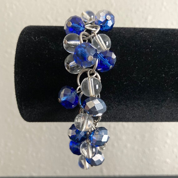 Vintage silver tone blue and clear glass bead Cha… - image 2