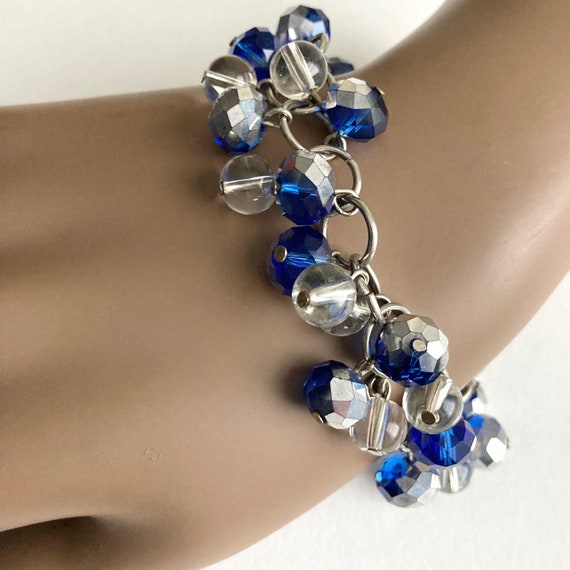 Vintage silver tone blue and clear glass bead Cha… - image 4