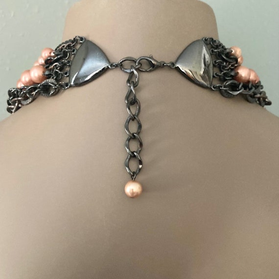 Vintage mixed metal peach pearl multi strand neck… - image 5