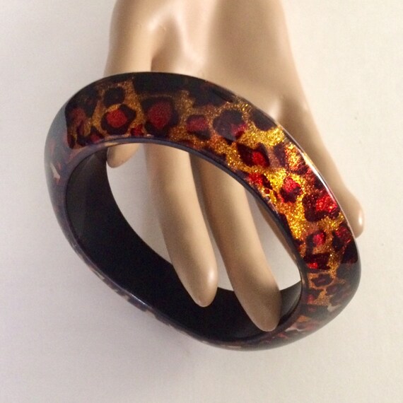 Vintage chunky red and gold glitter animal print … - image 3