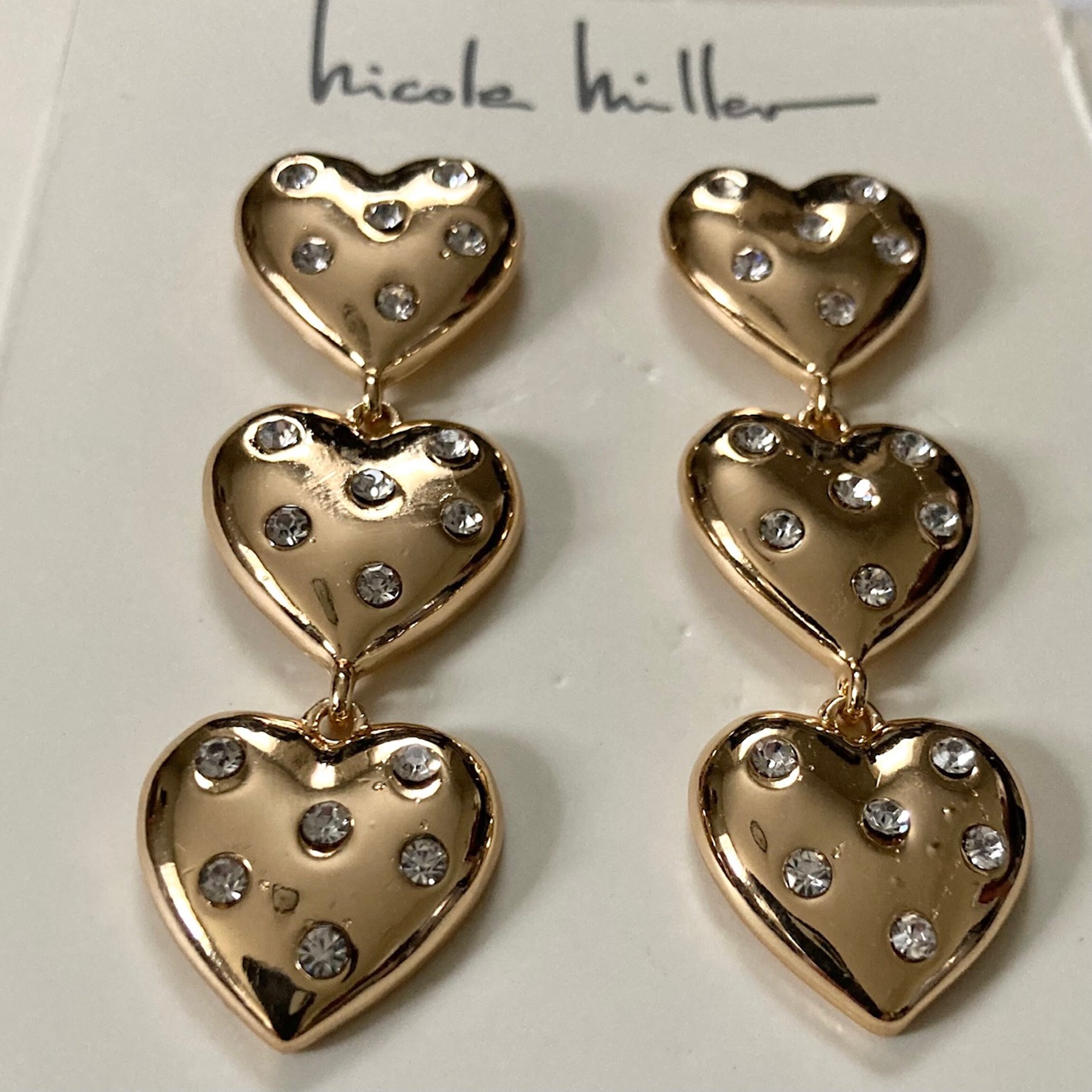 Chunky Gold Tone Clear Crystal Puffy Heart Earrings. - Etsy