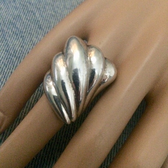 Stunning wide modernist sterling silver statement… - image 1