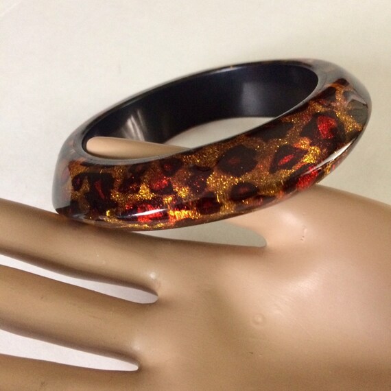 Vintage chunky red and gold glitter animal print … - image 5